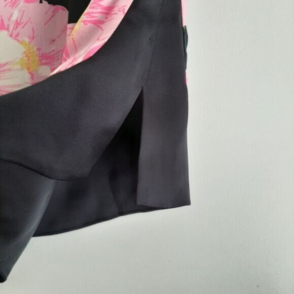FRENCH CONNECTION 100% Silk Spaghetti Strap Tank Top Floral Pink & Black Sz 8 - Picture 6 of 11